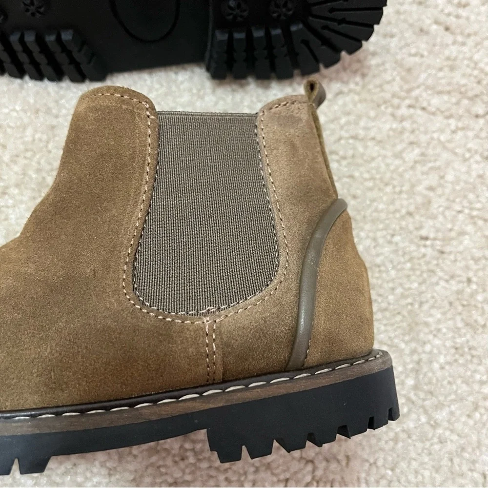 Zara Brown Suede Chunky Side Zipper Unisex Boots NWOT